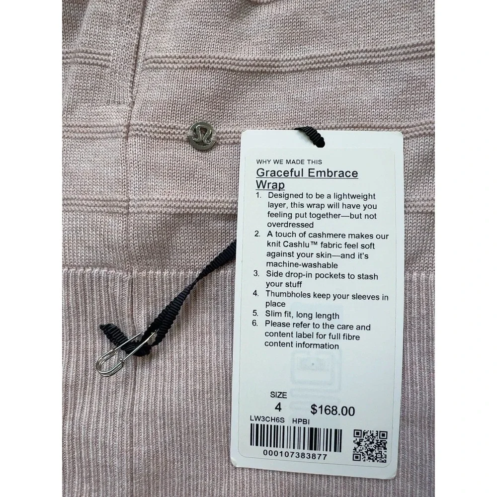 $168 NWT Lululemon Graceful Embrace Wrap *Cashlu Soft Size 4 PInk Bliss